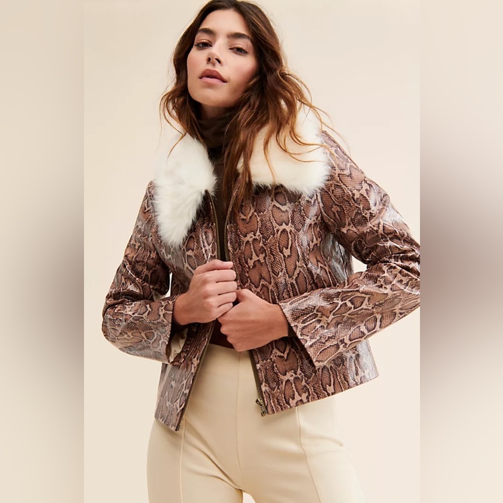 Free People x Nuuly x Unreal Fur Taipan Vegan Leather Jacket Coat sz M